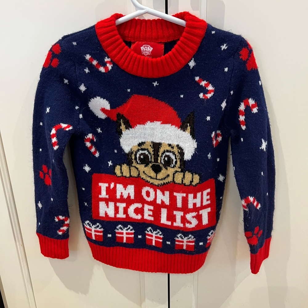 Paw Patrol holiday Red and Navy Sweater 3t